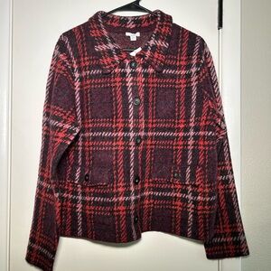 J. Jill Red and Black Plaid Teddy Jacket